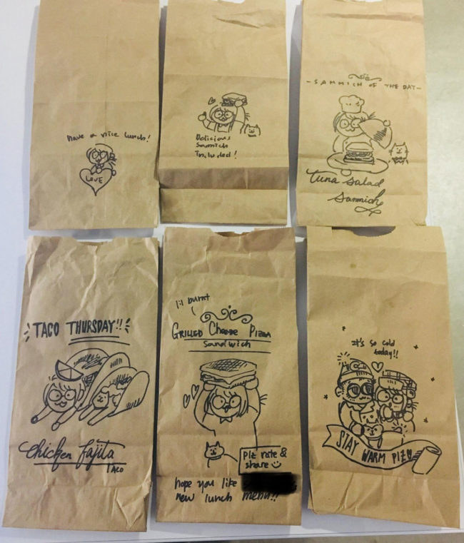 My wife started adding cute drawings to my lunch last week, and they’re getting better every day!