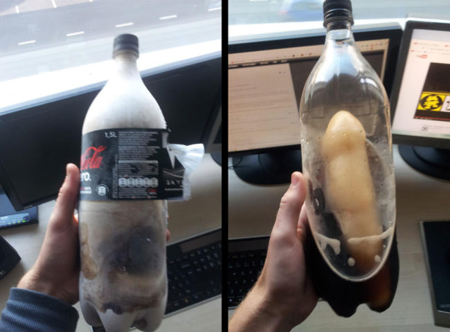 I forgot a soda in the freezer and this appeared in my bottle when the ice partially melted