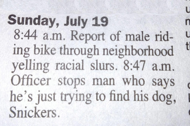 Wisconsin newspaper police blotter