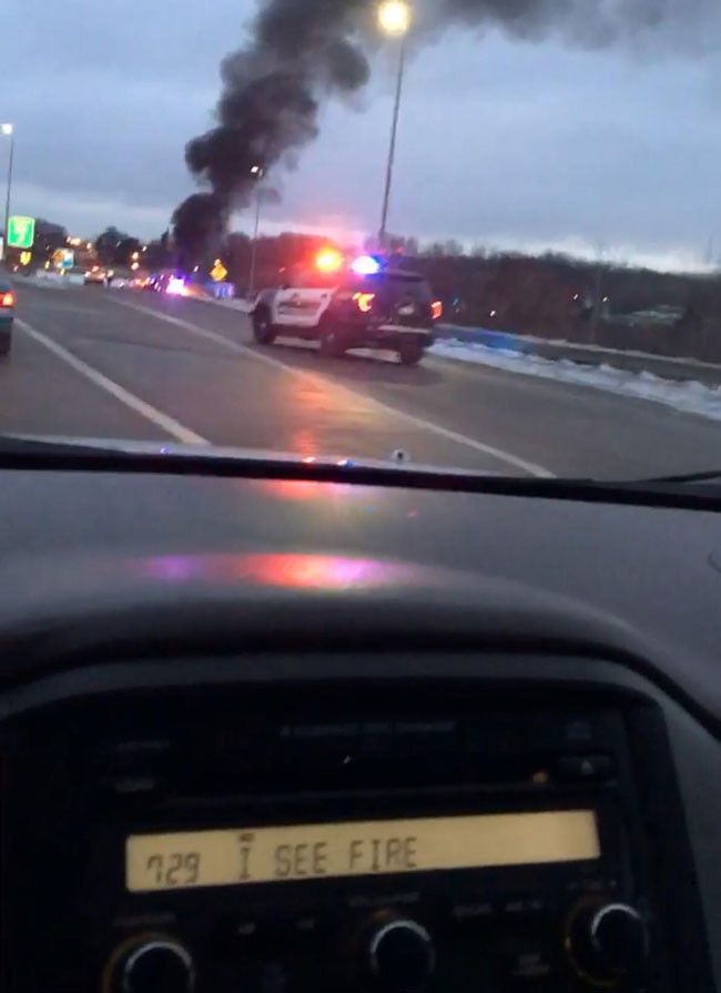 Took a picture of a car fire, just noticed what song was playing on the radio