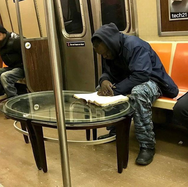 This guy brought a coffee table onto the subway