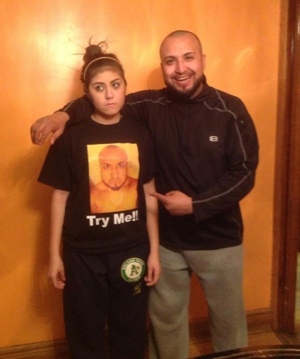 As punishment a daughter wears her dad's face to school