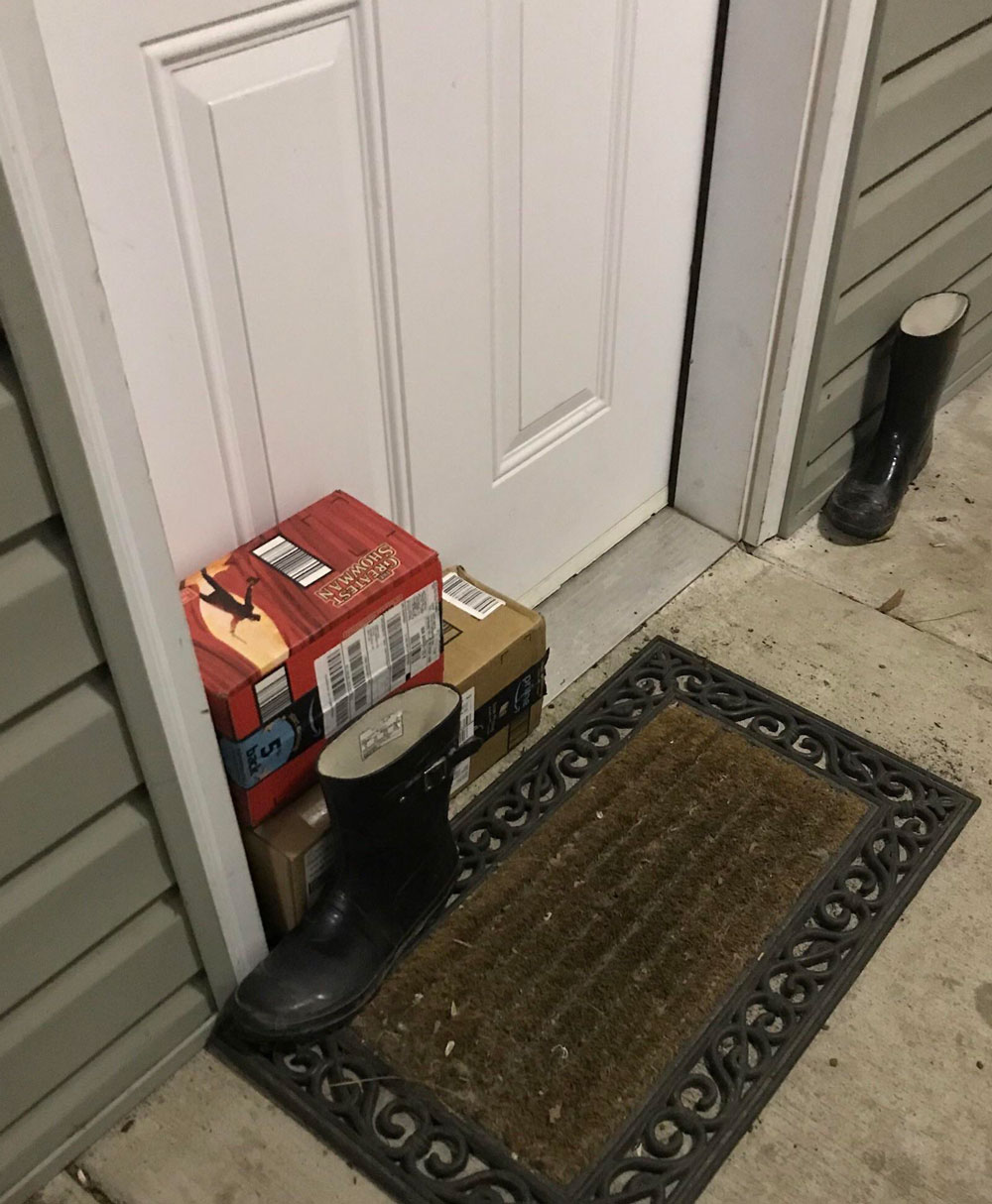 I don't know if you can see it with the naked eye, but UPS took one of my boots to hide my packages