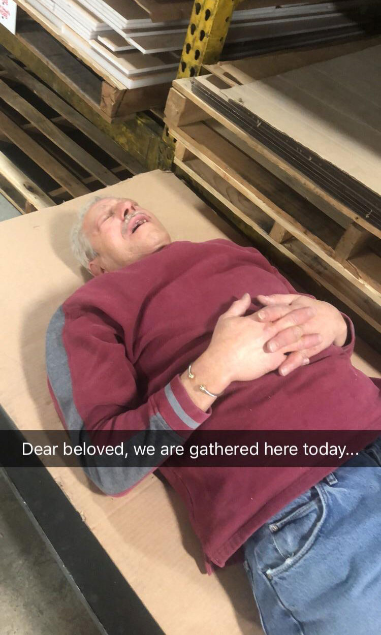 My uncle fell asleep on break at our shop
