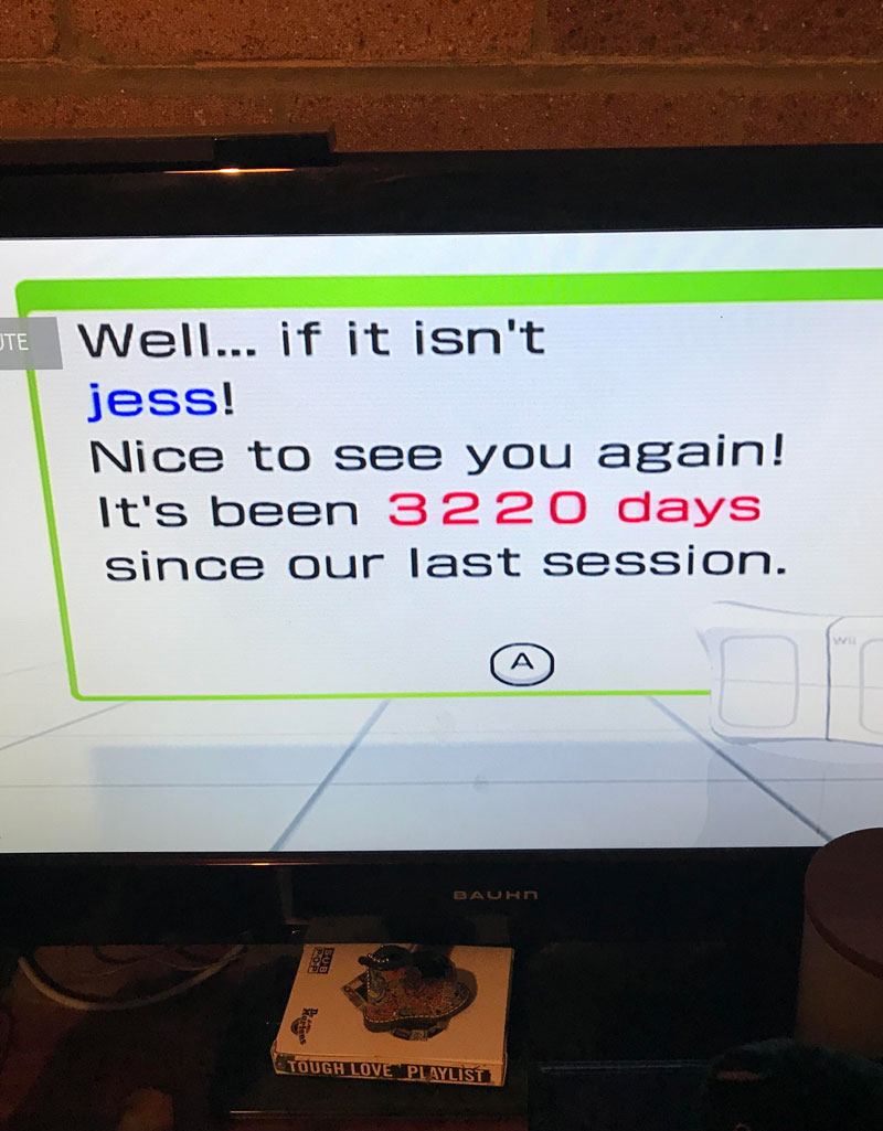 My fiancée just plugged in her Wii for the first time in a while