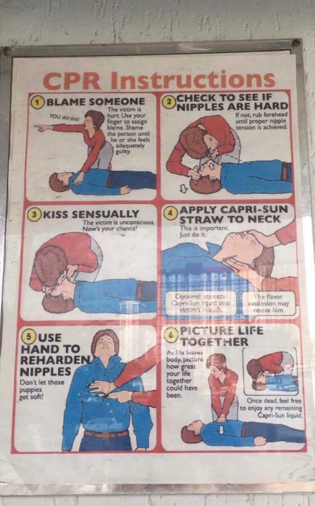 CPR Instructions next to the hotel pool in Thailand. They haven't the slightest clue
