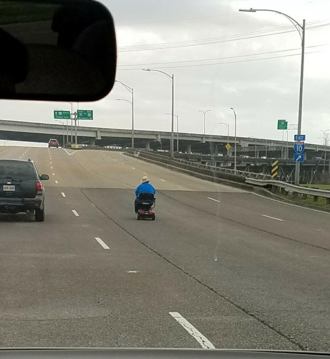 Mobility scooter on the freeway
