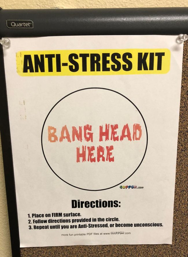 Anti-stress kit on a doctor’s office wall