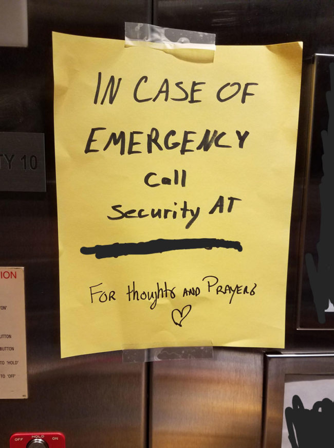 Sign in an elevator