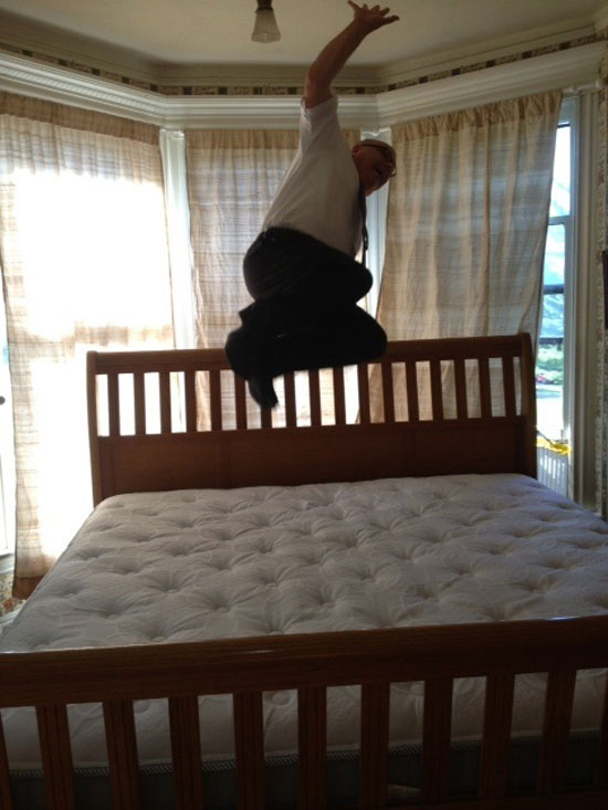 My parents got their first king sized bed today. My Dad had the delivery guy take this picture