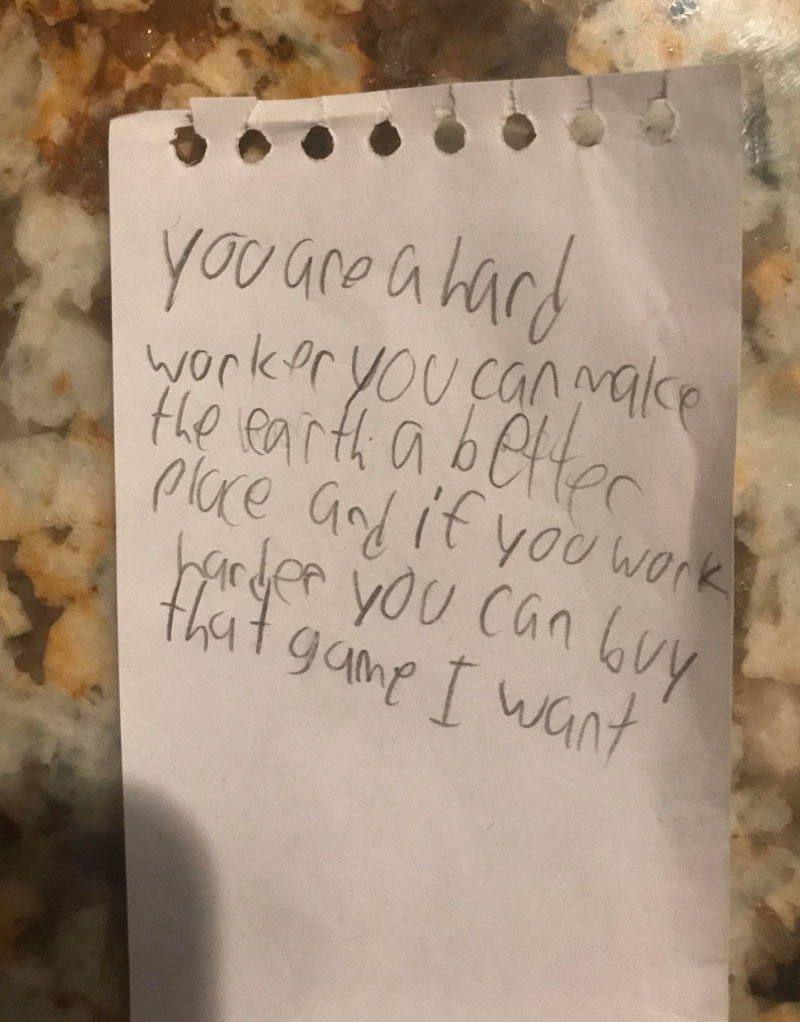 A note that my little cousin left for his dad