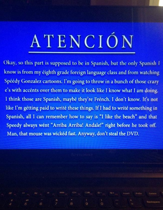 The Spanish anti-theft warning on the Red vs. Blue DVD