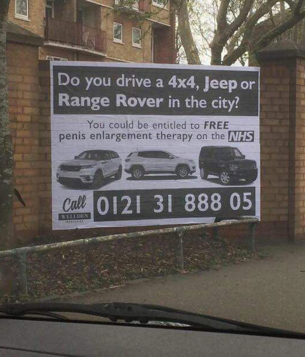Sign erected in Birmingham aimed at 4x4 drivers