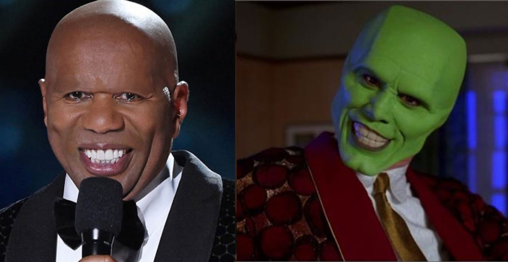 Steve Harvey without facial hair looks like The Mask.