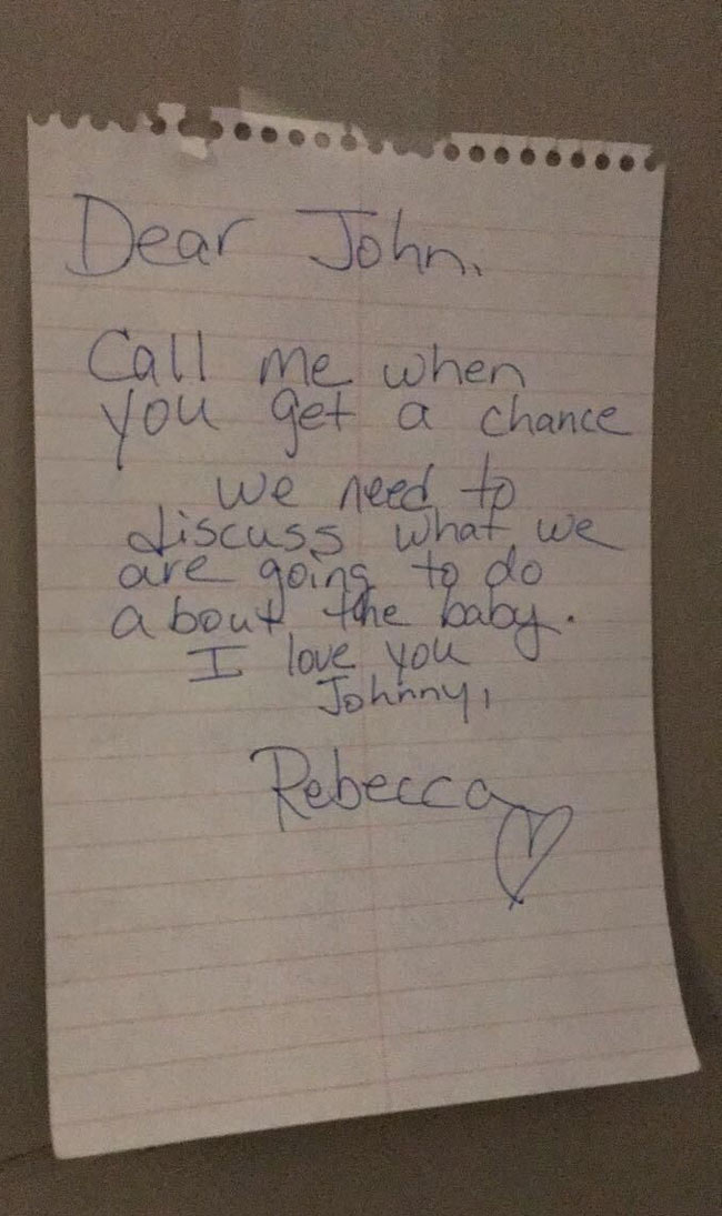 This was taped to the door of the hotel room next to mine. Good luck, John