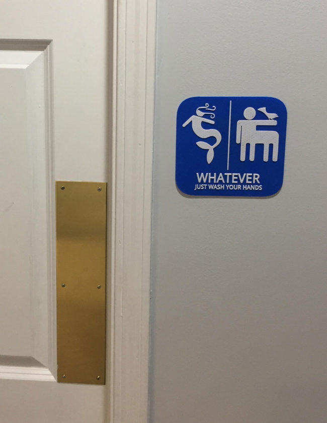 I asked my boss what kind of designation markers she wanted for the two new bathrooms in the office. She ordered these