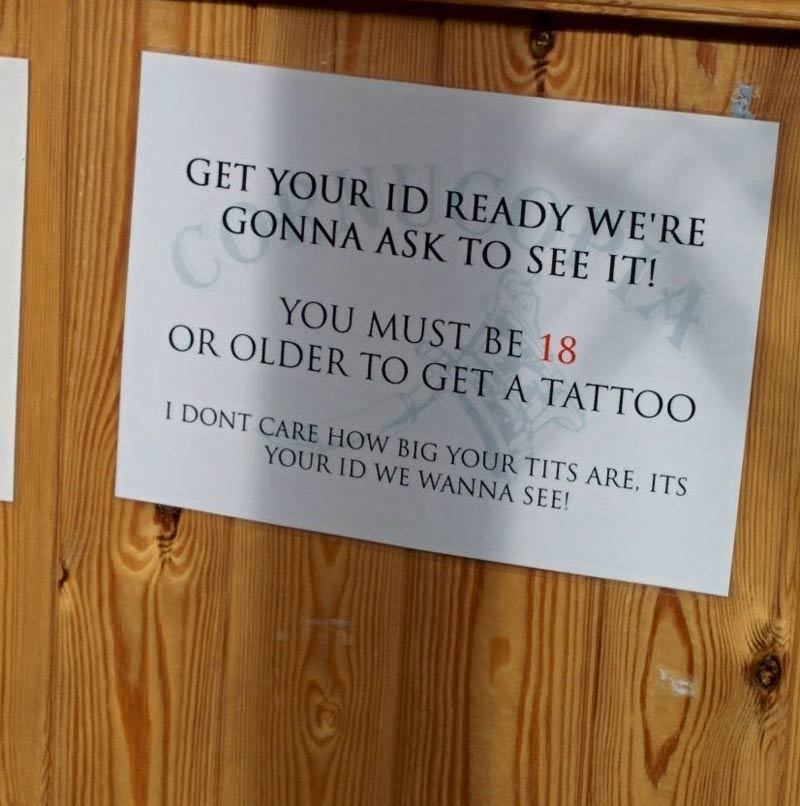 This Local tattoo studio has a sign at the reception counter.. How dare they not abide the rule of tit for tat