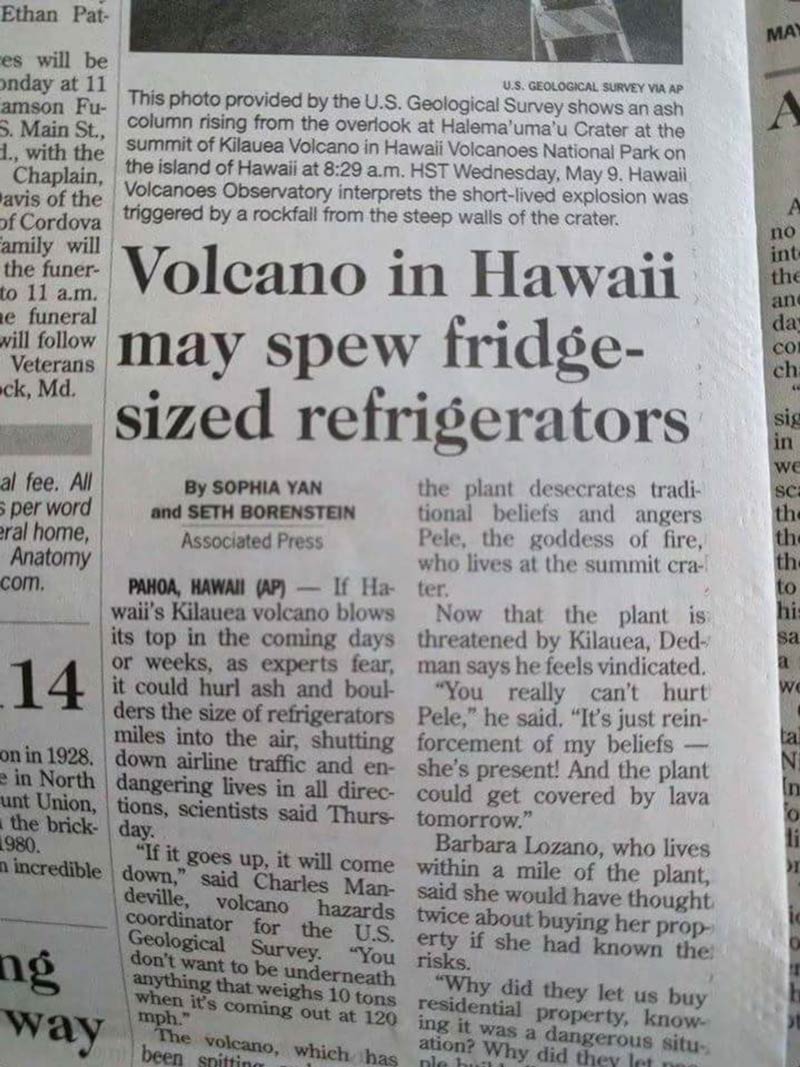 Hawaii volcano spew fridges