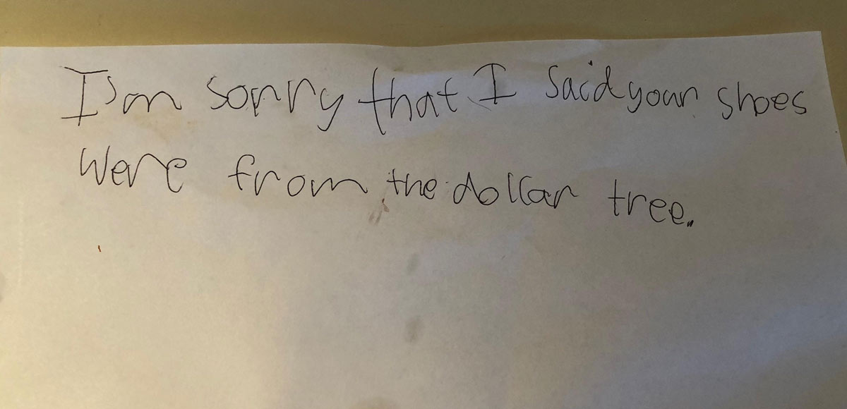 My Godson's apology note..