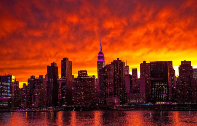 The sunset in Manhattan last night made the city look like it was on fire