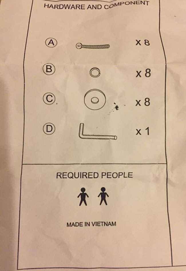 According to these instructions I need two Vietnamese people to help me assemble my dining room table