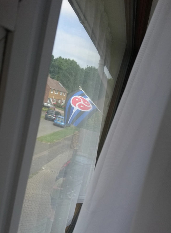 My granddad liked the look of this flag so he bought it and put it on the front of our house, we just found out its the BDSM flag