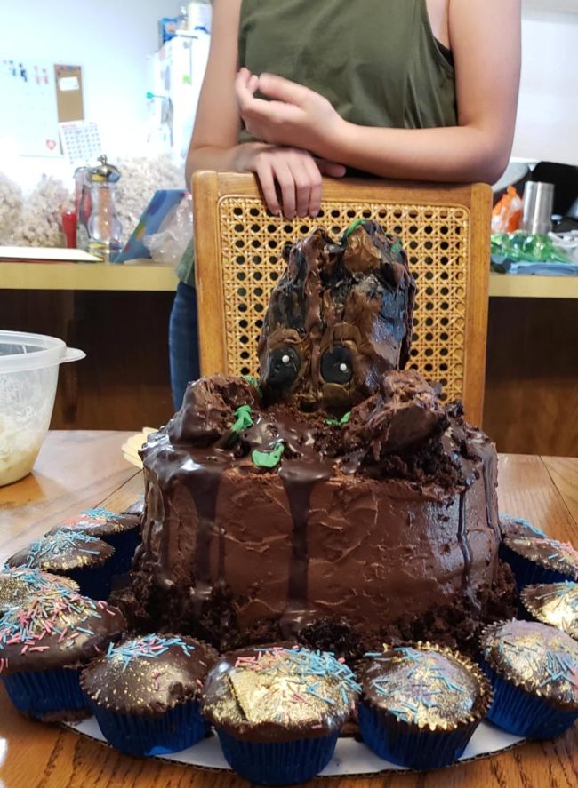 My son's Groot birthday cake melted on the 100 mile drive. Now it's a Golgothan themed cake