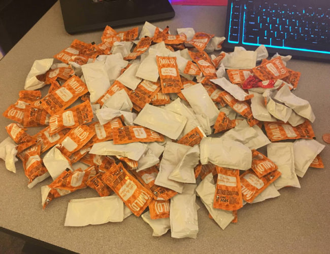 When you ask for "as much mild sauce as you can give me without getting fired". 175 packets