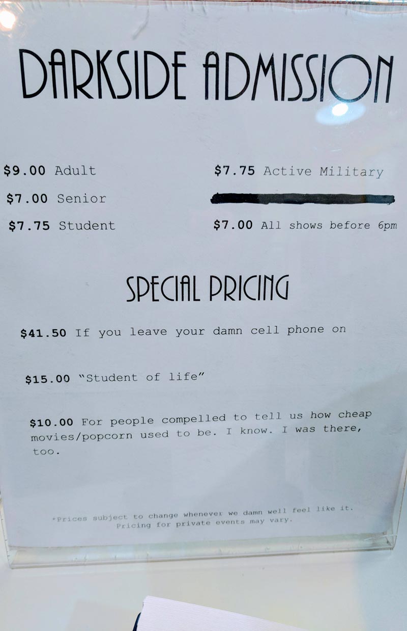 This theater's special pricing