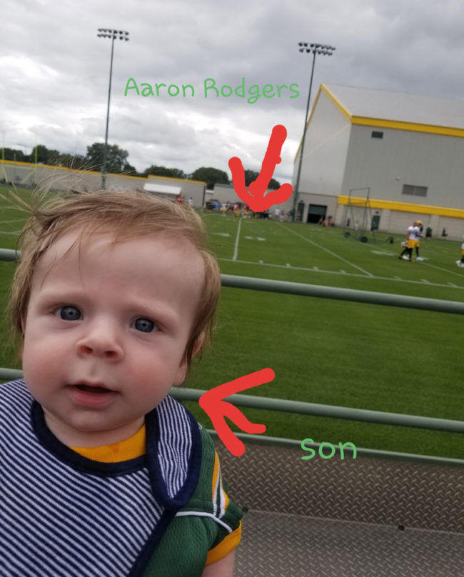 My son got his picture taken with Aaron Rodgers today!