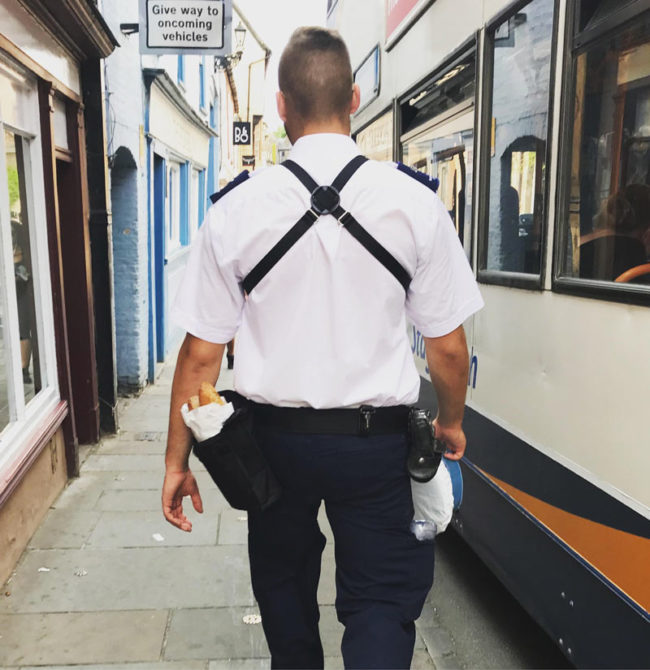 Was walking through Cambridge when I noticed an officer armed with his trusty baguette