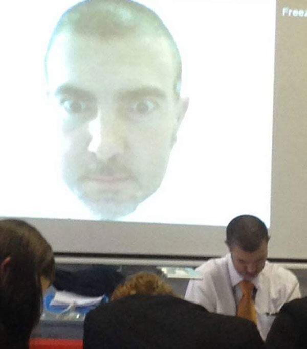 My teacher projects his face during exams