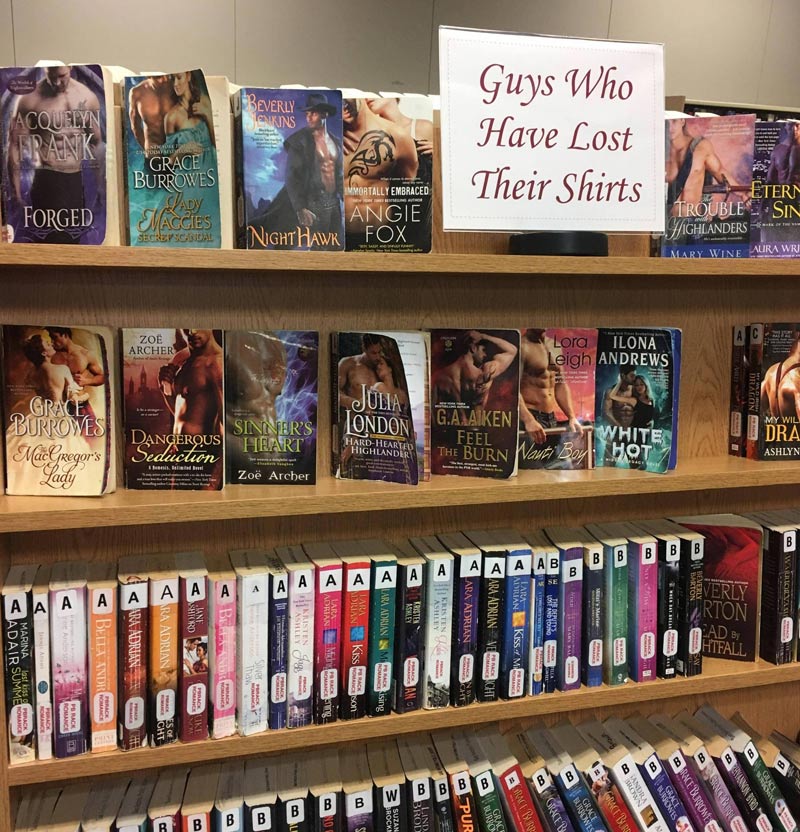 This sign in our public library for the romance section