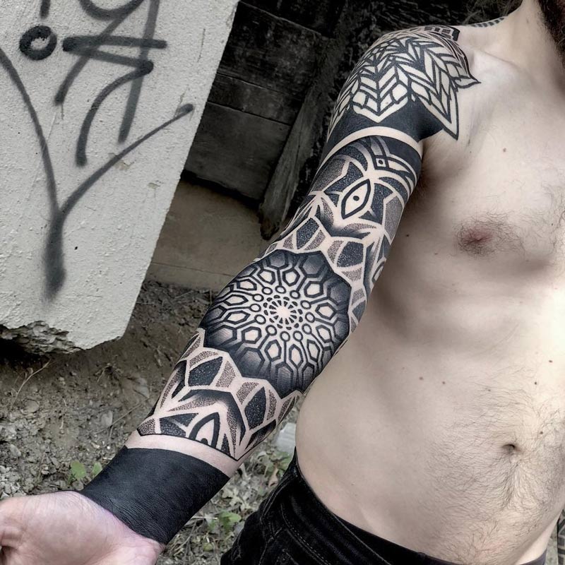 Painted Temple : Tattoos : Sleeves : Walt Watts Floral Geometric Sleeve