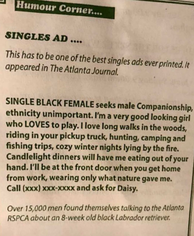 Singles Ad..