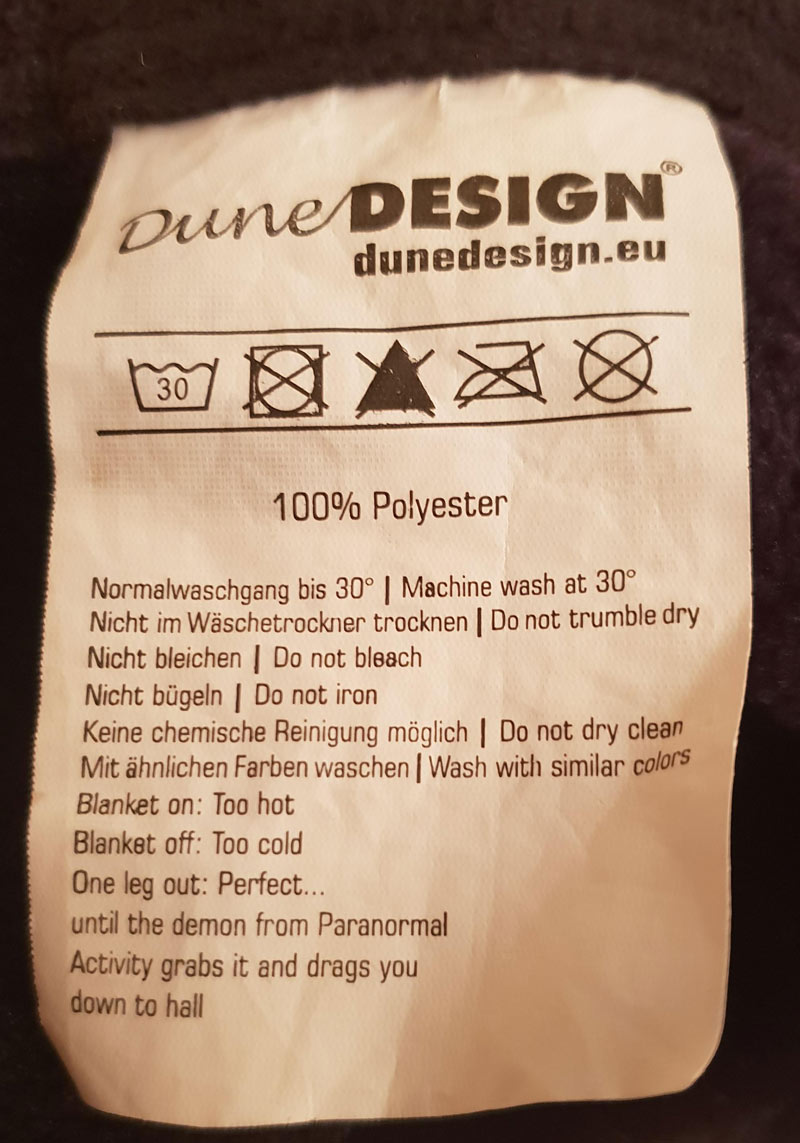 My blanket's washing instructions