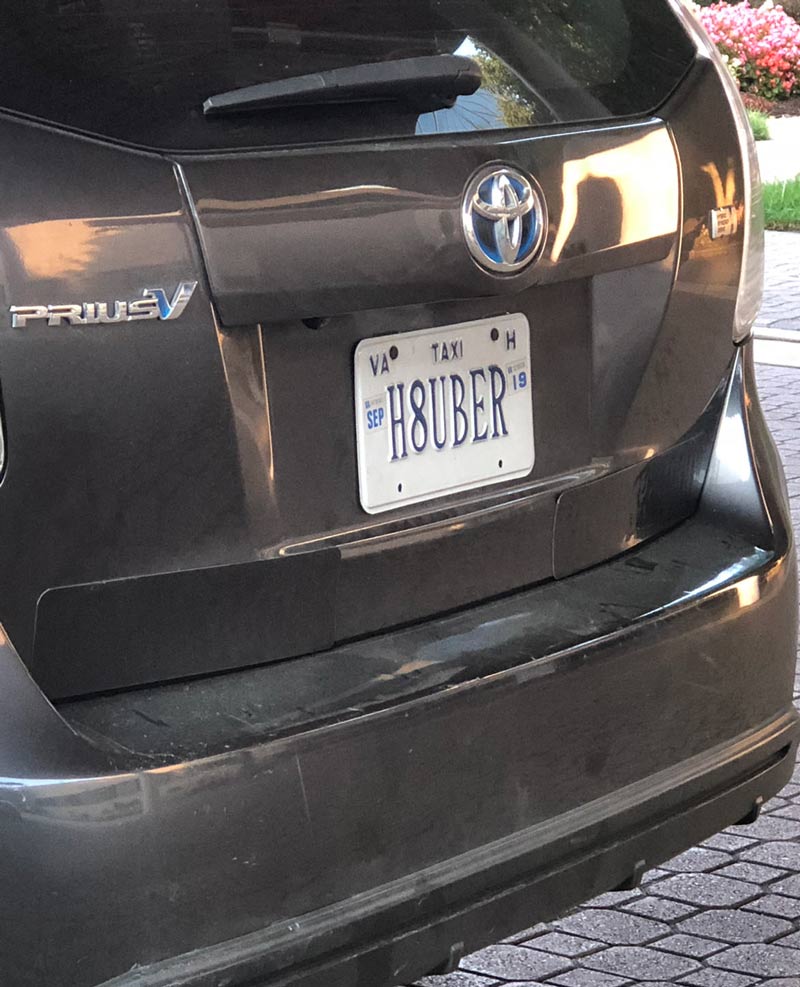 This taxi's license plate I saw in Virginia yesterday
