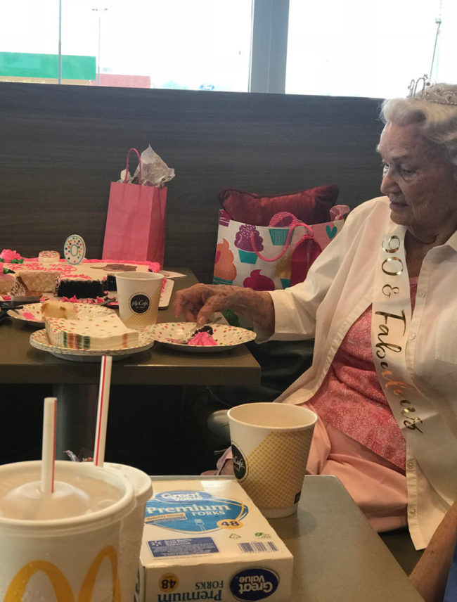 My grandma turned 90 today. Every morning she goes to McDonald's for coffee, they threw a party for her