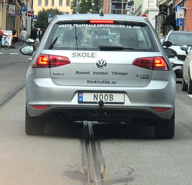 Norway finally got personalized licensed plates. Driving in Oslo today found this one for a driving school - complete with student driver
