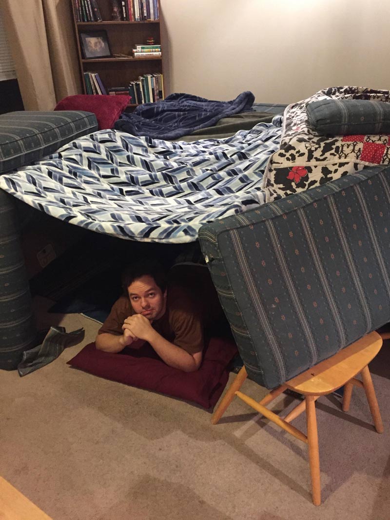 My brother needed a place to stay for the night, so I built him a fort