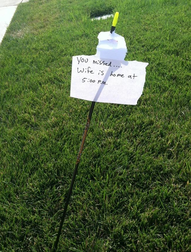Someone's arrow landed in my yard.. I left a note incase they return for it