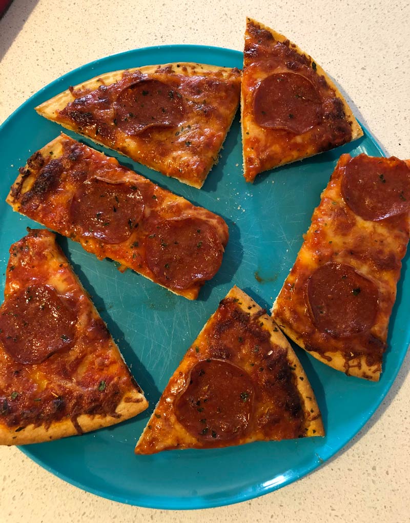 My husband cuts pizza so he doesn’t slice through a pepperoni