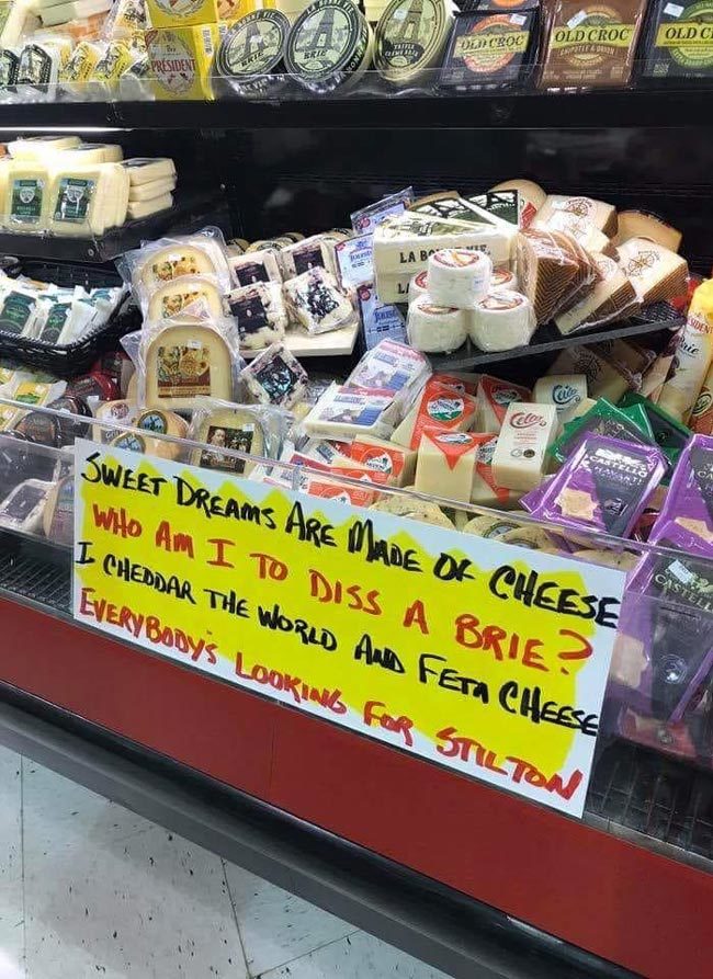 Cheesy grocery store sign
