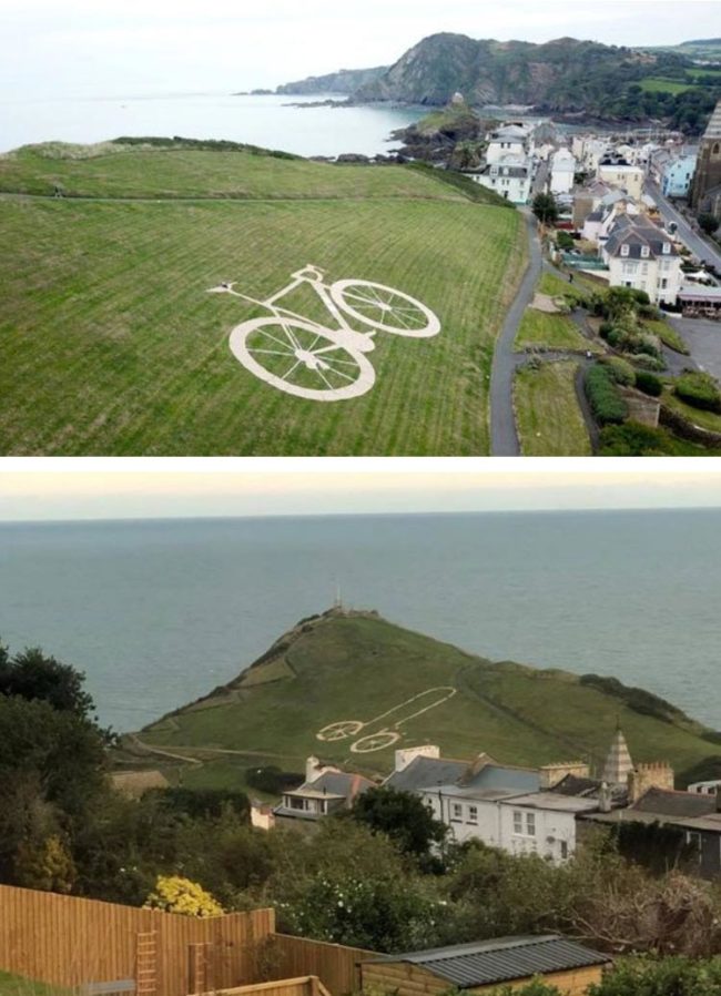 Pranksters have turned a giant bicycle created to celebrate the Tour of Britain into a giant penis