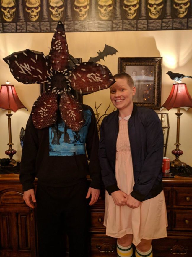 My handmade Demogorgon costume with my little sister as Eleven