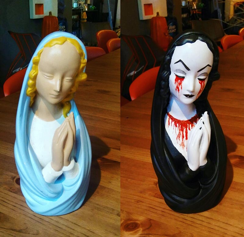 Turned this free statue from a flea market into my new Halloween decoration