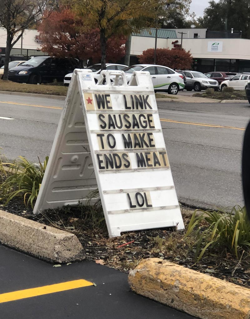This sign outside the butcher shop