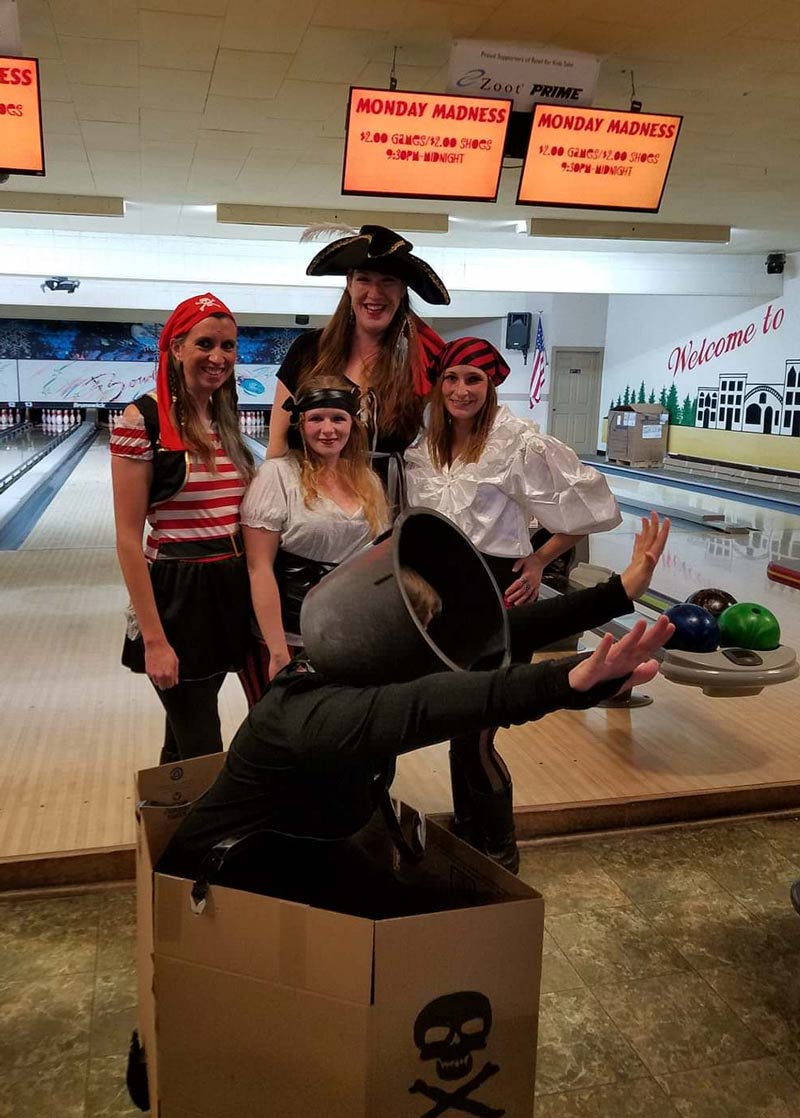 My wife went to a pirate themed charity bowling event, but decided last minute she didn't want to dress like a pirate, since she figured everyone else would be. So she went as a cannon