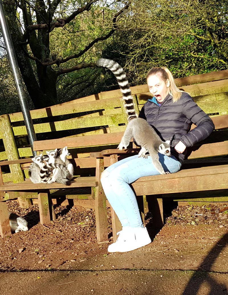 Believe it or not this is the face of pure joy, as my girlfriend made friends with a lemur