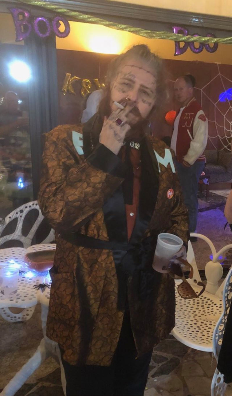 This is a 63 year old woman dressed as Post Malone